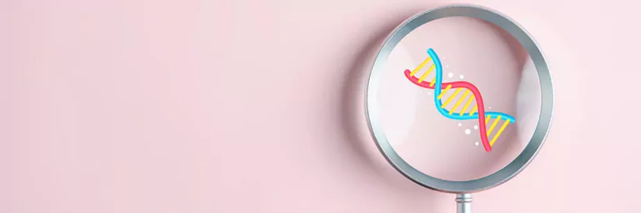 Lupa com dna em fundo rosa