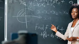 Professora ensinando física em aula online